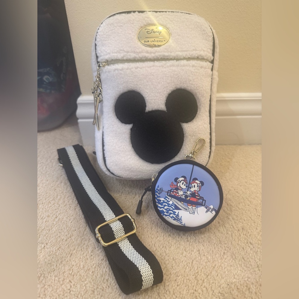 Disney Mickey Mouse White and Black Sherpa Crossbody
